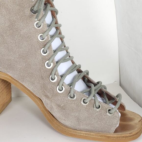 Jeffrey Campbell Women's Cors US7,5 Taupe Suede Square Toe Lace-up Ankle Booties - Picture 14 of 16